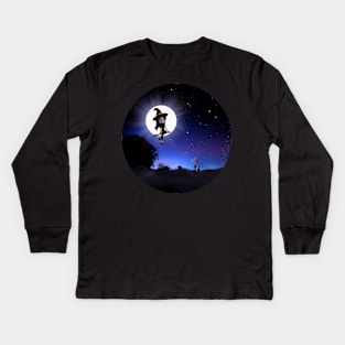 Little Witch Full Moon Night Kids Long Sleeve T-Shirt